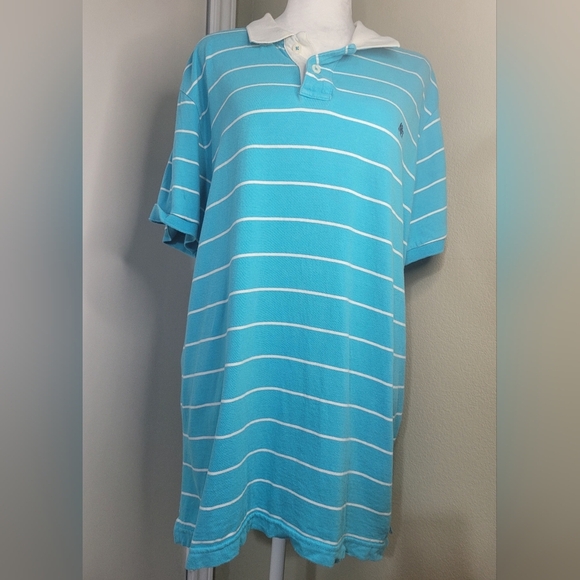 Aeropostale Shirt Mens XL Blue White Polo Casual Short Sleeve Striped Adult - Picture 1 of 10
